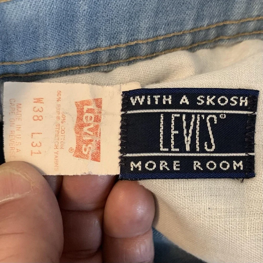 Vintage Levis 442 Jeans Mens 38x31 (35x23) Light Blue Wash Denim USA Orange Tab